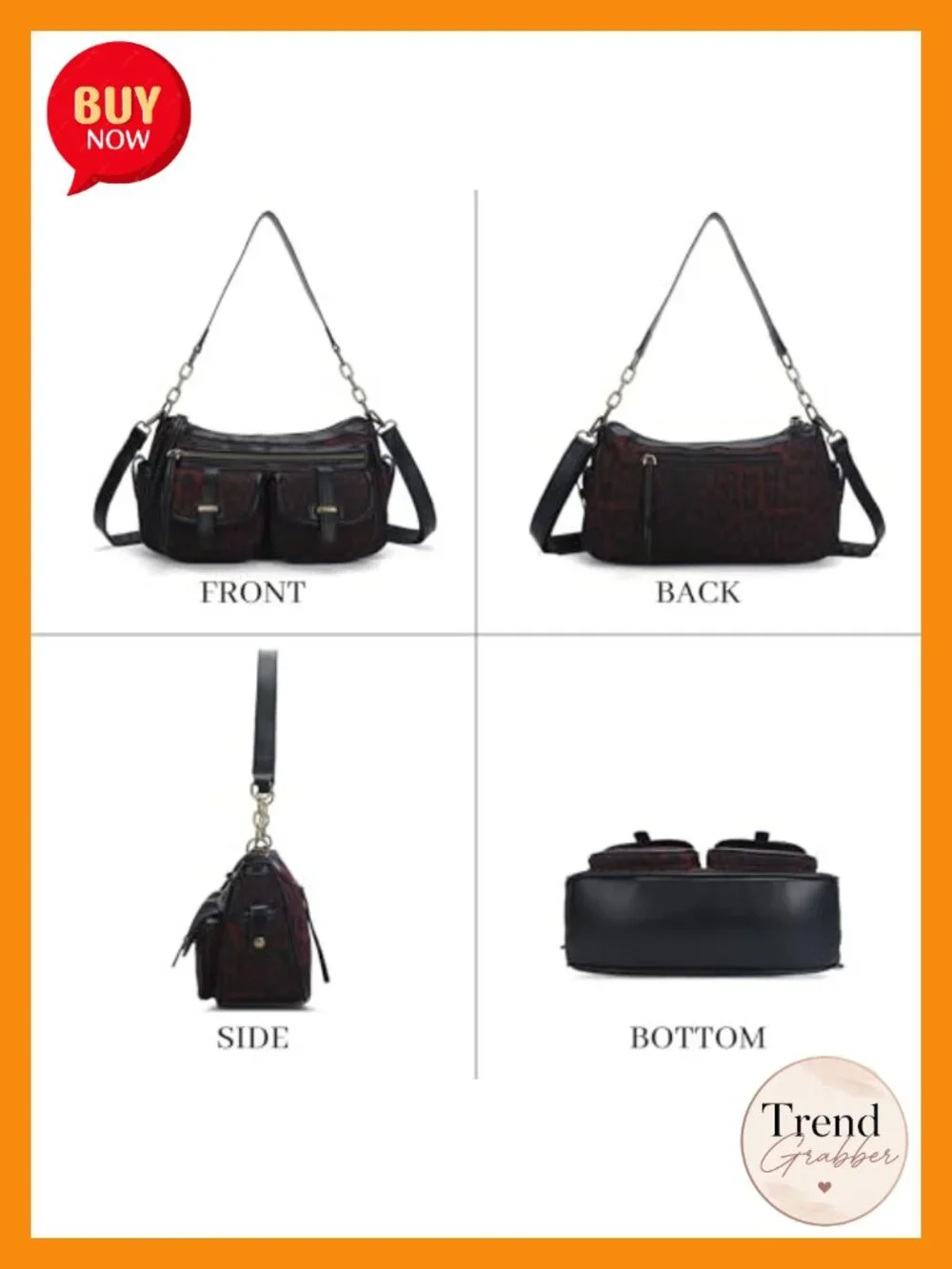 Vegan Leather Hobo Bag Crossbody Shoulder Purse Multi Pocket
